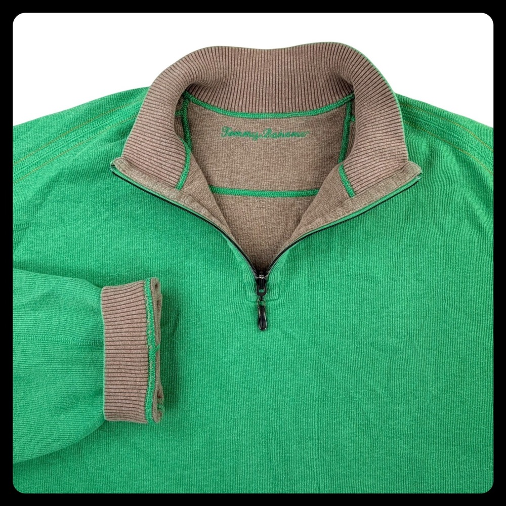 Tommy Bahama Reversible 1/4 Zip Pullover Men 3XL Green Brown Ribbed Sweater